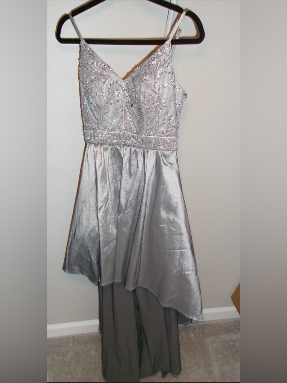Silver Beaded High-Low Junior Dress